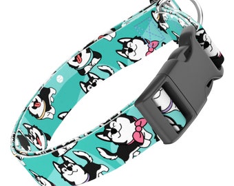 Personalized Dog Collar, Dog Collar and Leash Set, Custom Dog Collar, Dog Breed Collection - Husky Blue - april & june