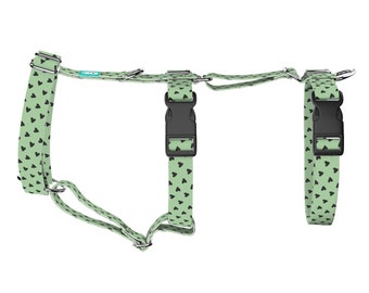 Escape Proof Dog Harness or Cat Harness with Matching Leash (optional) - Black Hearts on Matcha - Adjustable Safety Harness - april & june