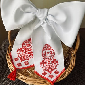 Ostern-Perlenschleife für Korb, Stickerei-Osterschleife, ukrainisches Osterdekor, Perlen-Osterdekor, Stickerei-Osterdekor, Ostergeschenke