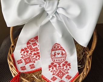 Easter beaded bow for basket, embroidery Easter bow, Ukrainian Easter decor, beaded Easter decor, Embroidery Easter decor, Easter gifts