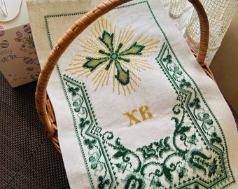Green Easter beaded towels,Ukrainian Easter embroidery decor,decor for Easter baskets, cover Easter baskets,Easter cover for basket