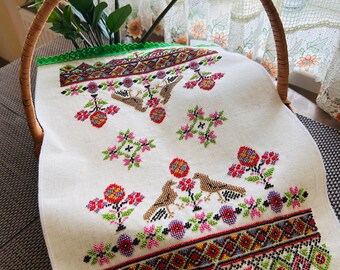 Green Easter beaded towels,Ukrainian Easter embroidery decor,decor for Easter baskets, cover Easter baskets,Easter cover for basket