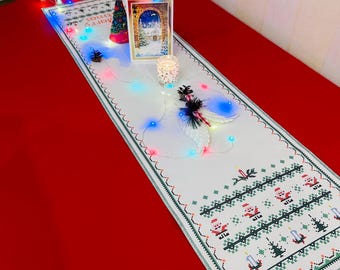 Embroidery bead kit,DIY Christmas runner, green table runner, Embroidery box,Embroidery Tablecloth,Christmas green towels