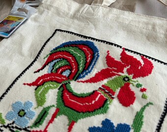 Ukrainian Cross-Stitch Beige Shopper Bag,Handmade Mother's Day boxes gifts, Beige handmade shopper bag, Shopper bag with ornaments