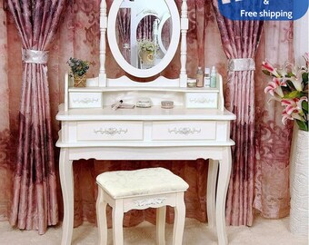 Makeup Dressing Table & Mirror Jewelry Wood Desk