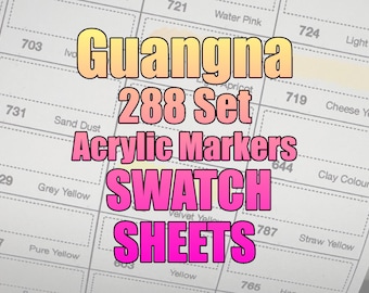 Guangna 288 Colors Acrylic Paint Markers SWATCHES - 8.5" x 11"