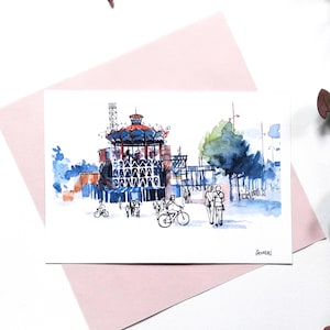 Carte postale nantes, carrousel des mondes marins, illustration manège nantes, dessin aquarelle manège, illustration ile de nantes