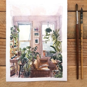Aangepaste interieur portret, unieke architectuur tekening, interieur illustratie, aangepaste interieur aquarel, origineel