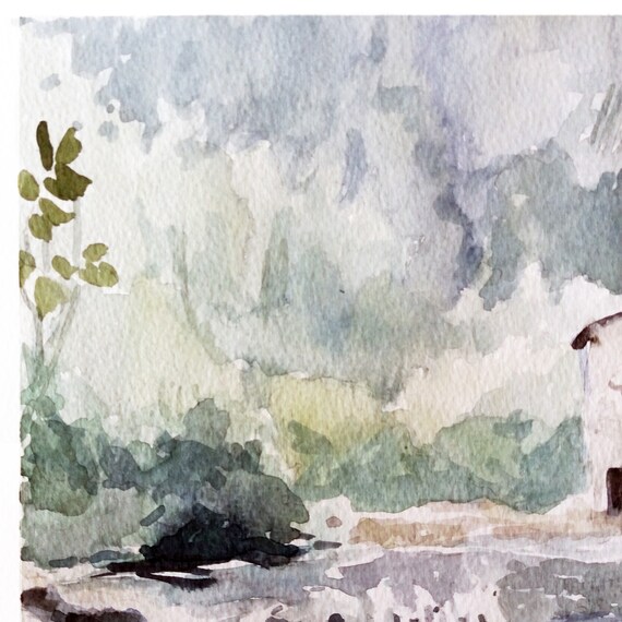 Aquarelle Paysage Cascade Peinture Moulin Rivière Tableau Paysage Bord De Leau Original Aquarelle Paysage Ruisseau Décor Moulin Eau