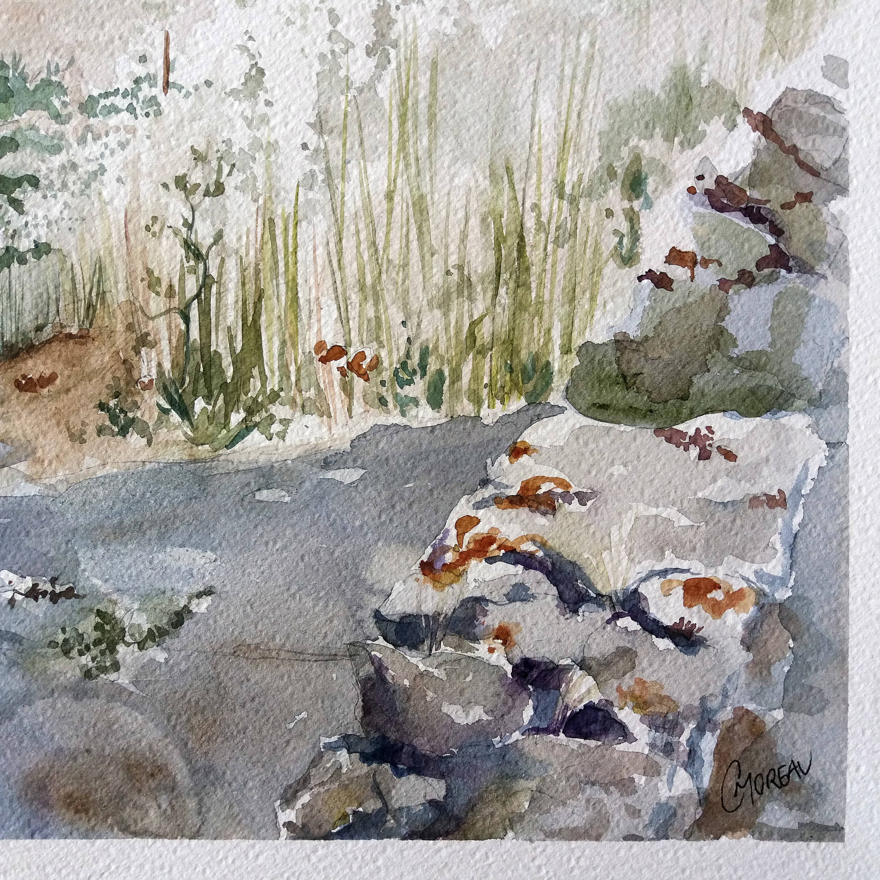 水彩田園風景、村の庭の絵、菜園の絵、風景画、オリジナルの水彩画