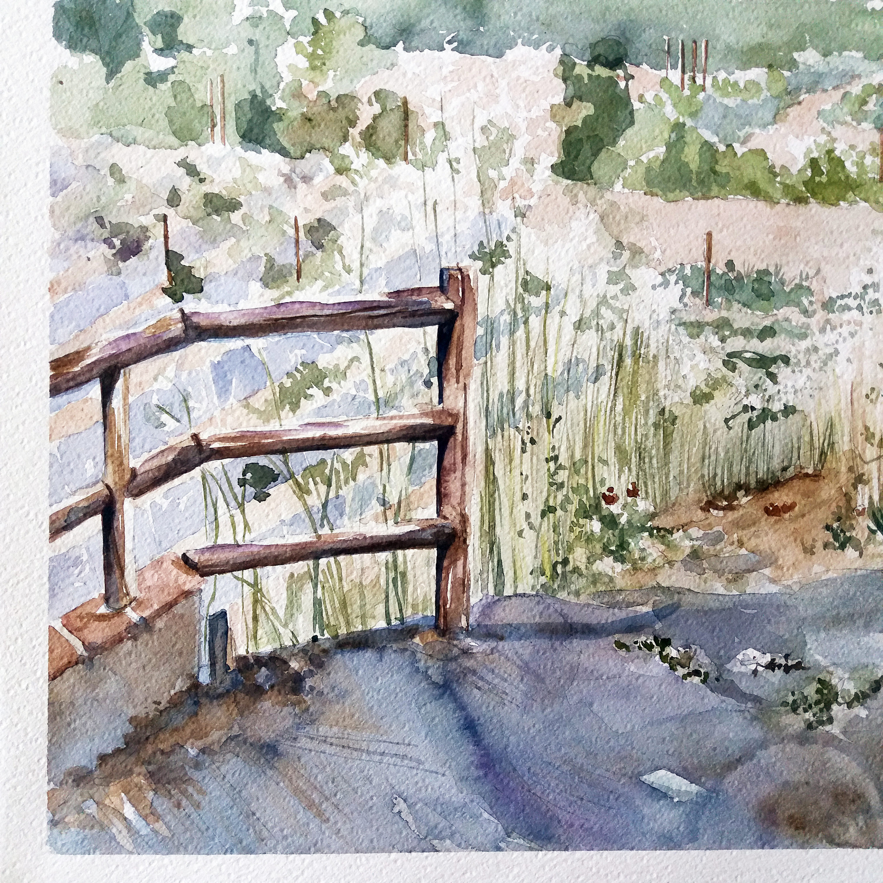 水彩田園風景、村の庭の絵、菜園の絵、風景画、オリジナルの水彩画
