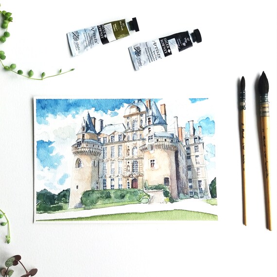 Aquarelle Originale Chateau De Brissac Tableau Chateau De La Etsy
