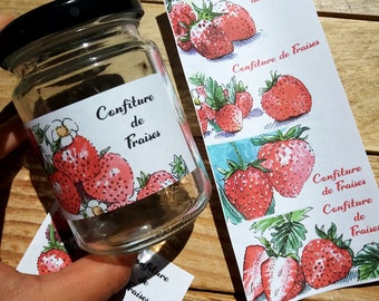 Strawberry Jam Labels, canning labels customizable, strawberry jam, handmade stickers, watercolor labels, strawberry labels, custom text