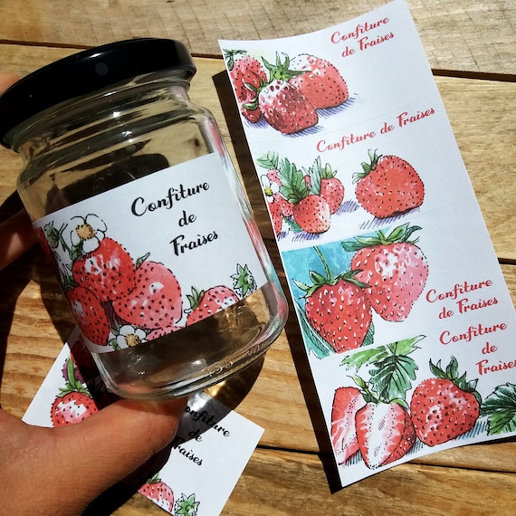 Etiquettes confiture fraise, stickers fait main, autocollant