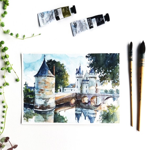 Original Watercolor Chateau Sully Sur Loire Tableau Chateau Etsy