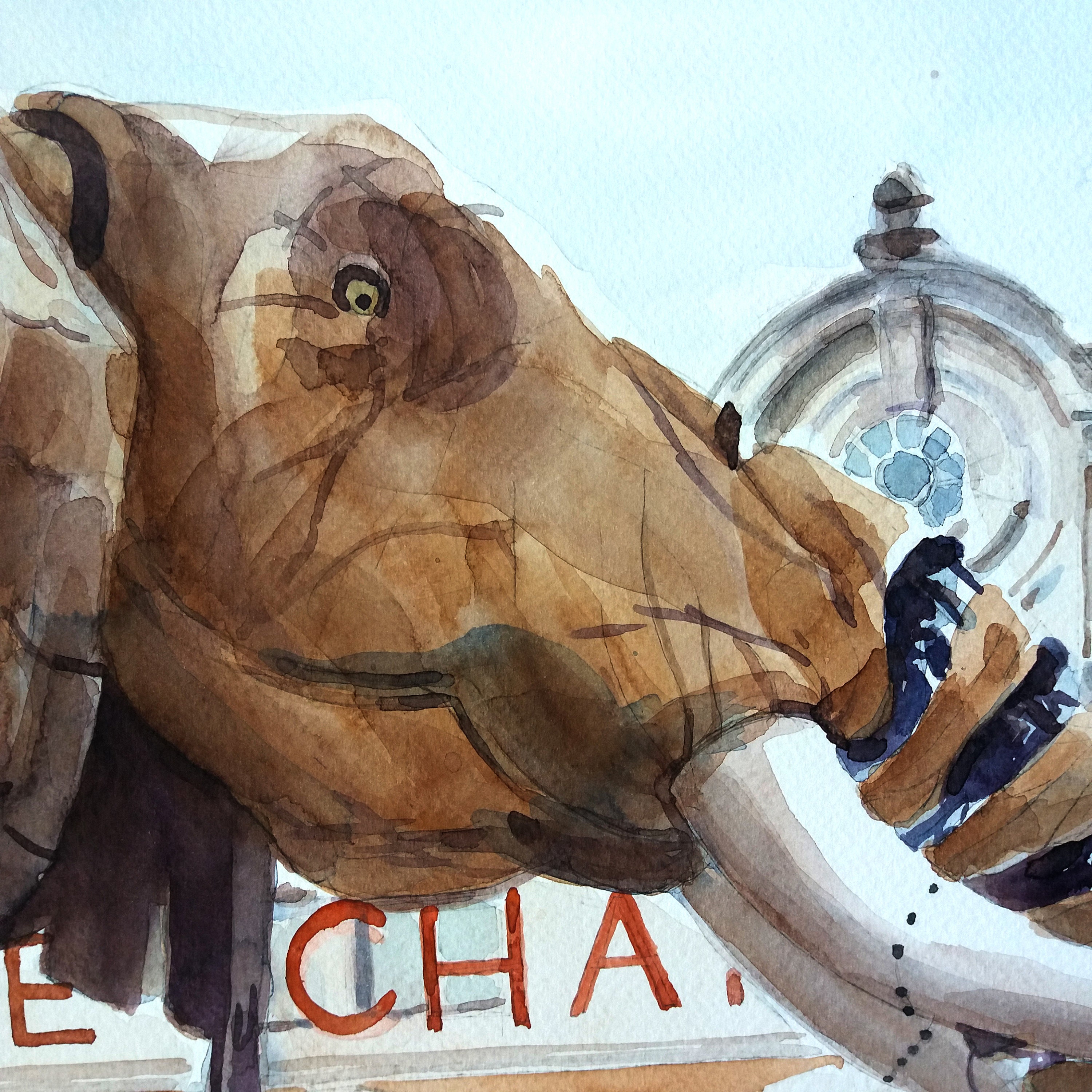 Nantes olifantenschilderij, aquarel op papier, rechthoekig formaat 64x49  cm, wanddecoratie, origineel machinaal werk, Charline Moreau - Etsy België, image size:3000x3000