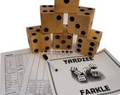 CARVED YARDZEE Farkle Yahtzee Cedar Dice game w Laminated ScoreCards Marker and Bucket Label, Bag or Bucket only and cards
