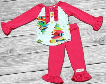 baby girl Christmas outfit-Girls Christmas outfit-first Christmas outfit girl-Girls-Pink Christmas tree outfit-Rainbow Christmas Tree Outfit