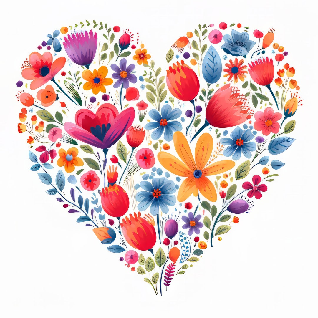 FLORAL Hearts Clipart Bundle | High Quality Png's | 300 DPI | Digital ...