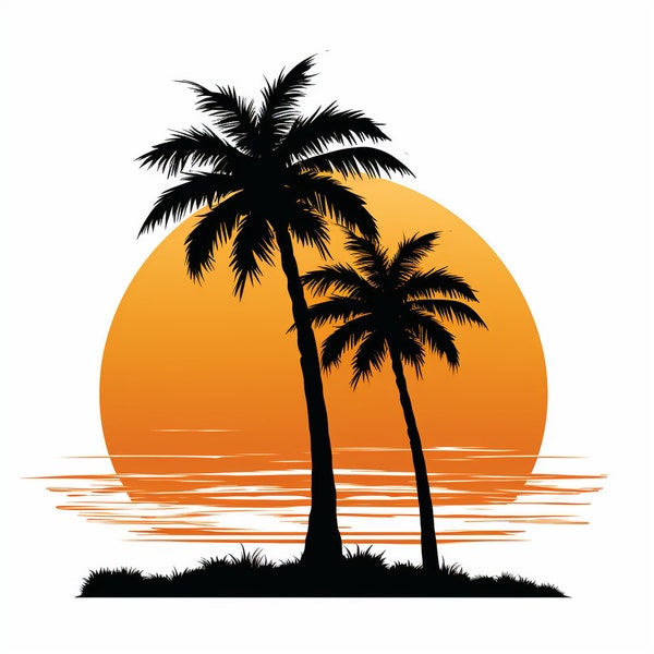 Palm Tree Silhouette Clipart | Bundle | 300 dpi High Quality | Commercial Use | 14 PNG White and 14 Transparent backgrounds |