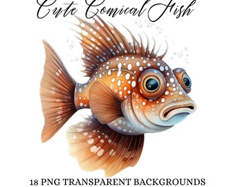 CUTE COMICAL  FISH Bundle Clipart  |  18 png images | High Quality | 300 dpi | Transparent Background  Fish, sharks, goldfish