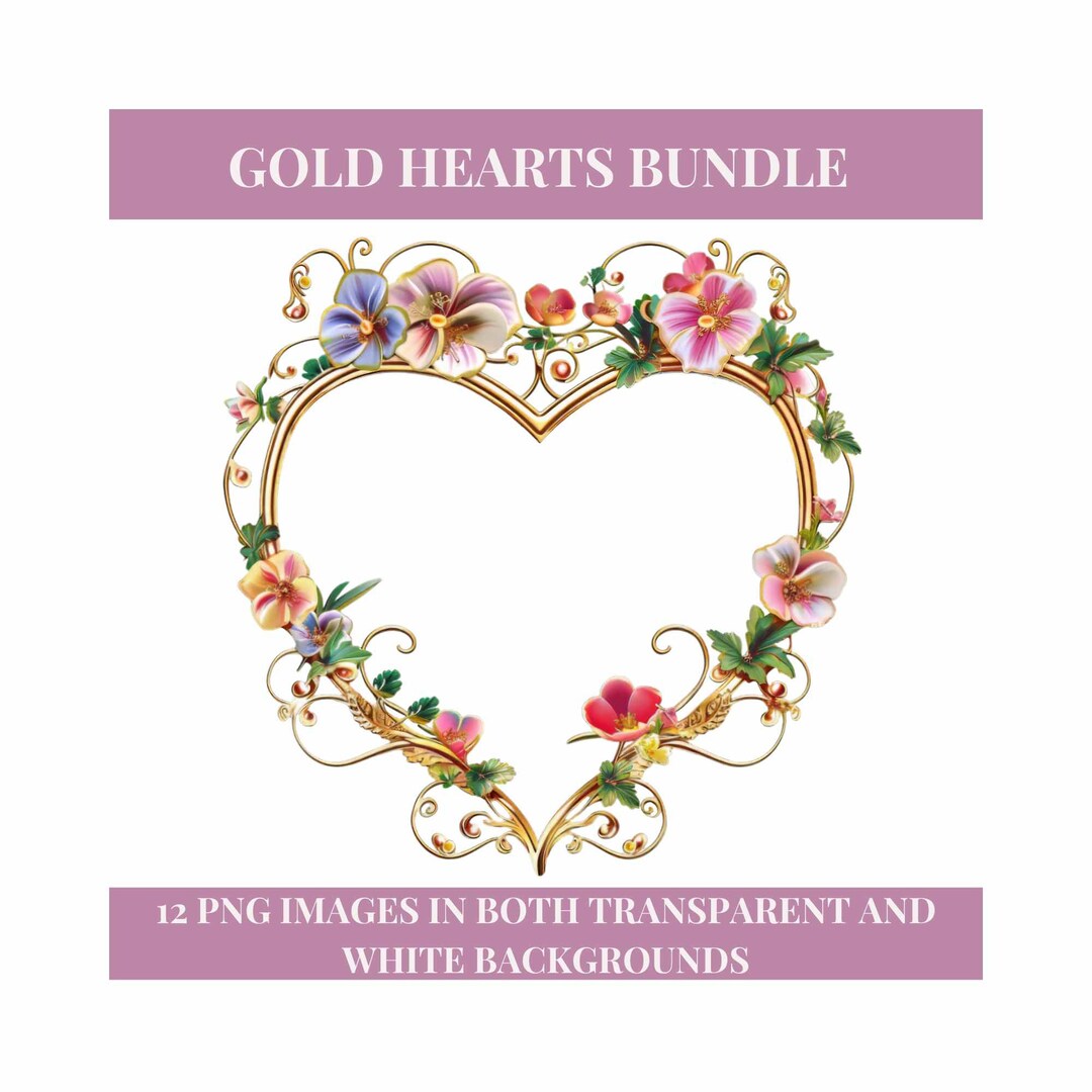Gold Floral Hearts Clipart Bundle: PNG Graphics (digital Download) - Etsy