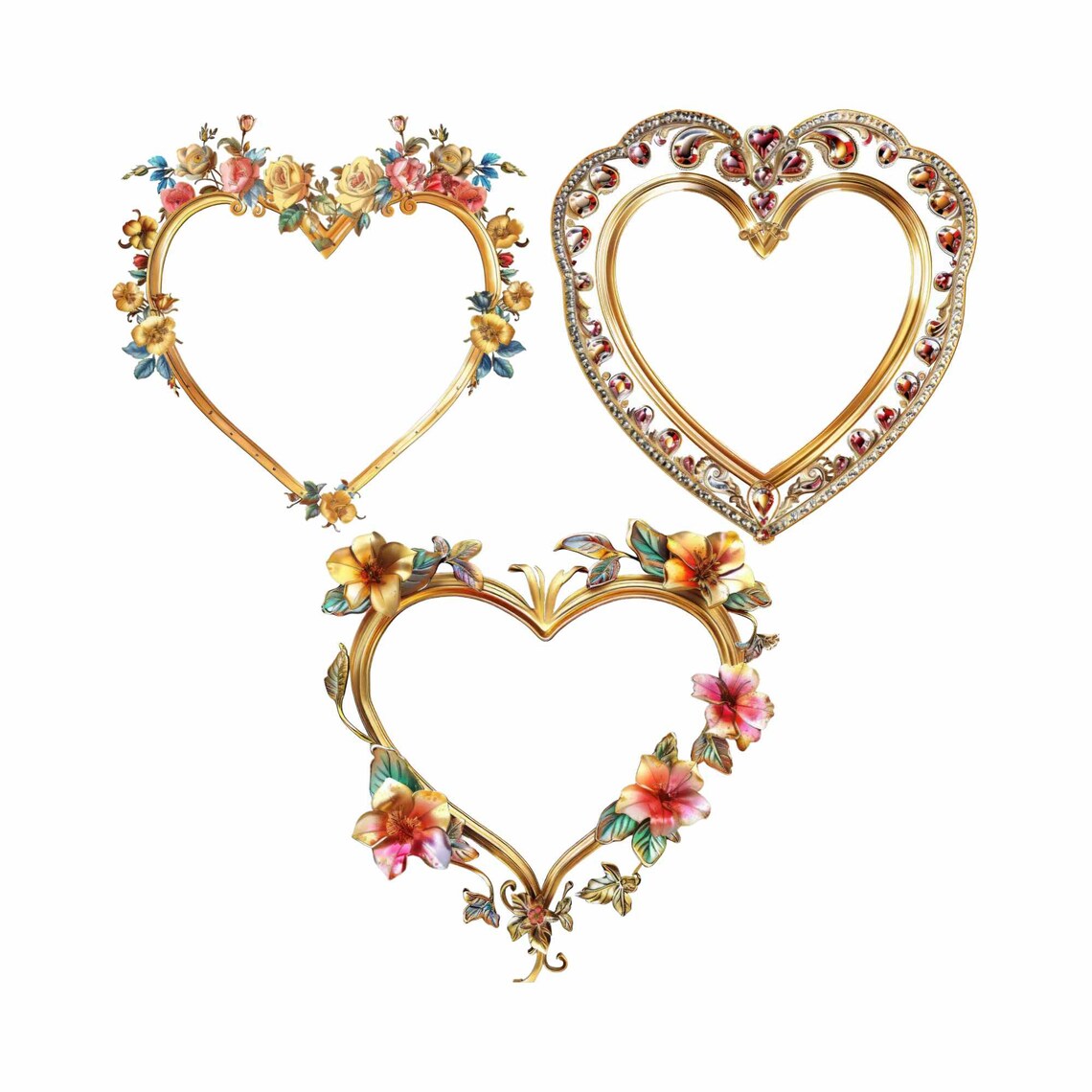 Gold Floral Hearts Clipart Bundle: PNG Graphics (digital Download) - Etsy