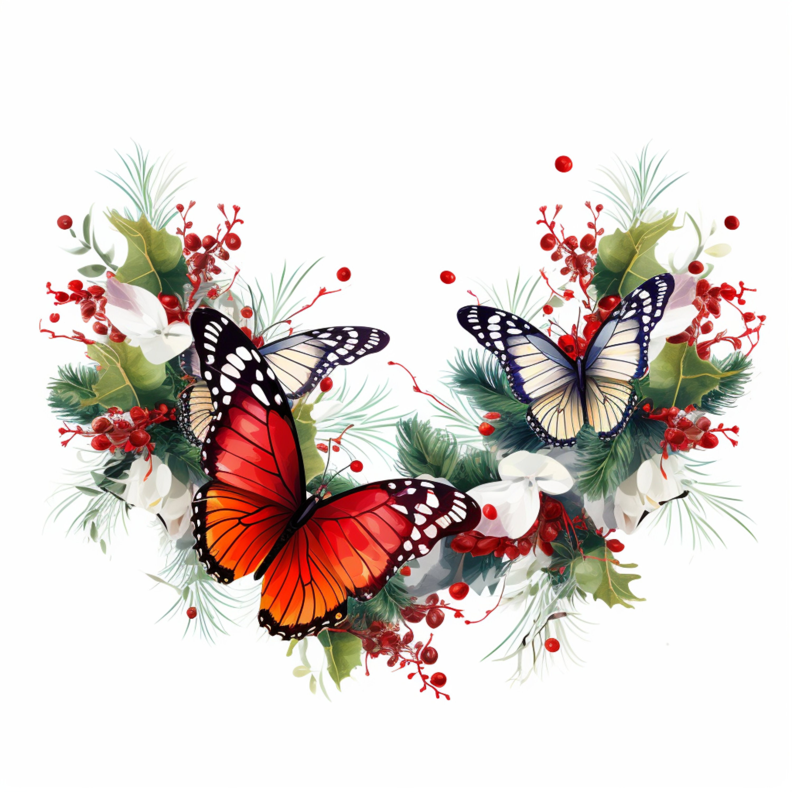 Christmas Butterflies Clipart High Quality Png's 300 DPI Instant