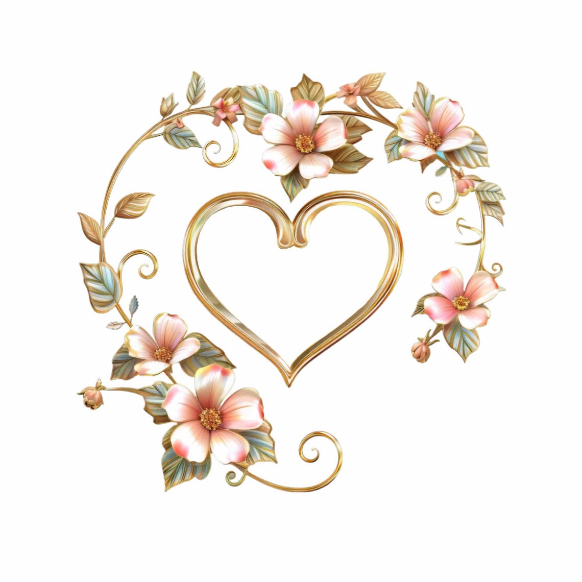 Gold Floral Hearts Clipart Bundle: PNG Graphics (digital Download) - Etsy