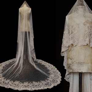 Large, Hand Embroidered, Antique Style, Persephone Veil
