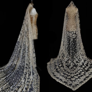 Large Square, Hand Embroidered, Antique Style, De Havilland Veil