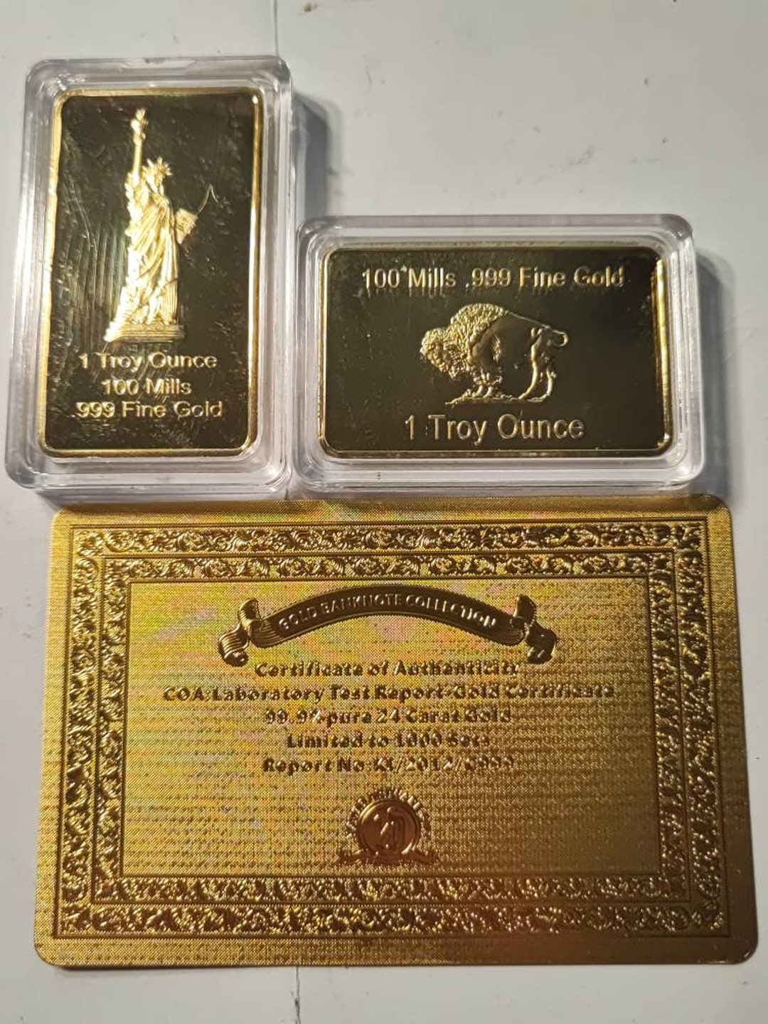 1 Troy Ounce 100 Mills 999 Fine Gold Plated Liberty and Buffalo and