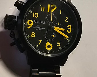 Orologio da uomo nero U-Boat Italy U-51 nero e giallo al quarzo Italo Fontana cronografo con cinturino in metallo fatto a mano