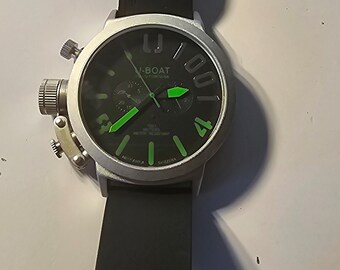 Orologio U-Boat Italo Fontana Italy da uomo funzionante fatto a mano resistente all'acqua 50 m verde chiaro/nero carica automatica