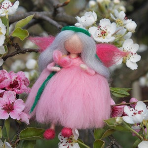 Needle Felted Fairy, Fairy with Spring Flower, Pink Fairy, Waldorf Toys, Original Art , Home Decor, Wool Fairy, Eko Toys, Seasonal Table