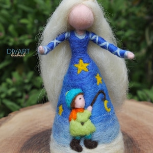 Fata invernale, Fata blu, Fata infeltrita ad ago, Ispirata a Waldorf, Bambola Waldorf, Arredamento per la casa, Pura lana merino, Giocattoli Eko, Regalo originale