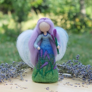 Lavender Needle Felted Fairy, Lavender Fairy, Waldorf Inspired, Wool Art ,Wool Fairy, Summer Decor, Wool figurine, 100% Pure Wool