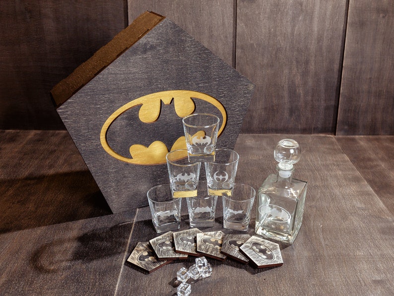 Batman Whiskey Decanter Set Groomsman gift Personalized Etsy