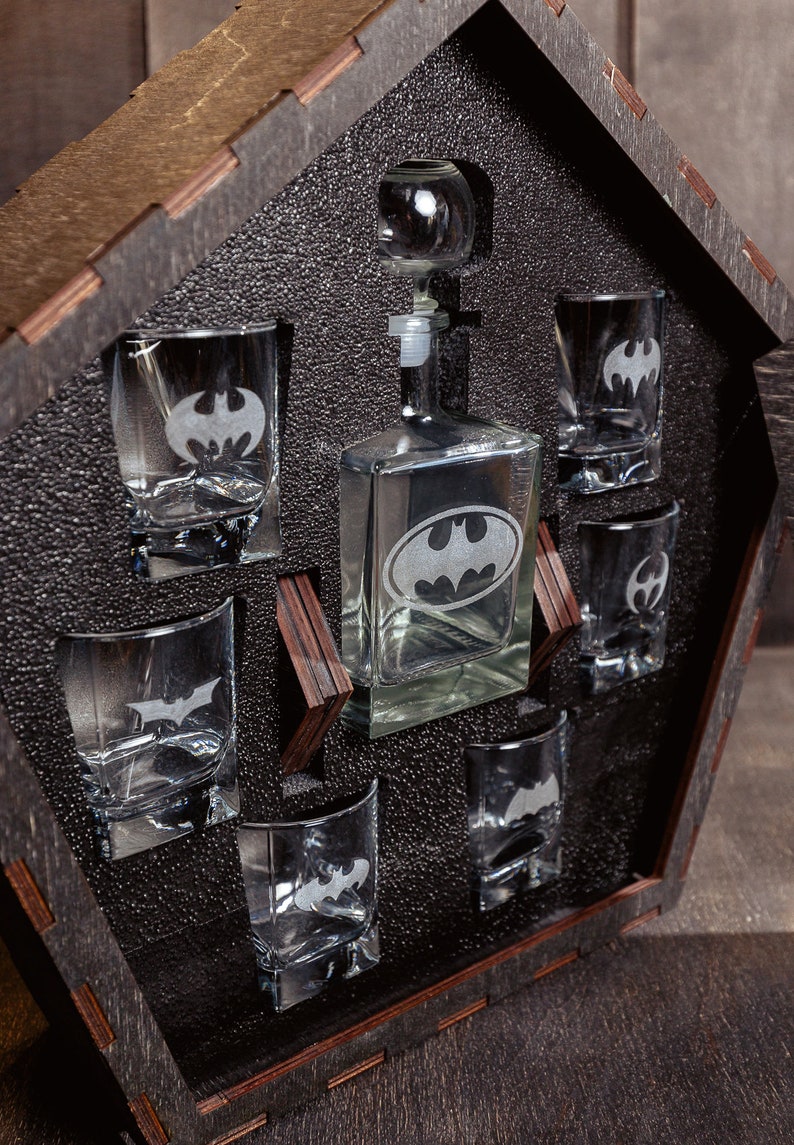 Batman Whiskey Decanter Set Groomsman gift Personalized Etsy