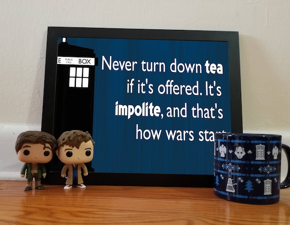 Doctor Who Tea Quotes - Blue - 11x14