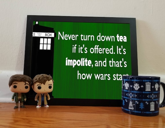 Doctor Who Tea Quote - green - 11x14