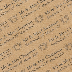 Carta da imballaggio personalizzata per matrimoni, foglio da 1 m o rotolo da 10 m con tag regalo personalizzato abbinato