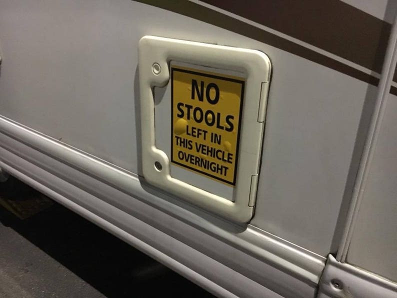 Motorhome or Camper Van No Stools left in this vehicle overnight sticker image 2