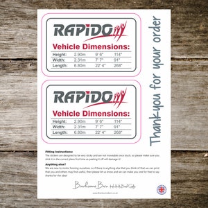 Motorhome Height Sticker, personalised, waterproof made to order