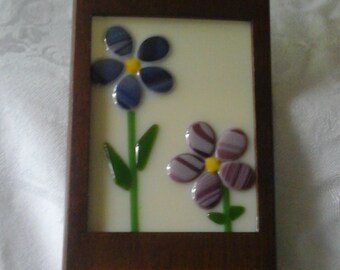 Wood Shelf with Blue Flowers