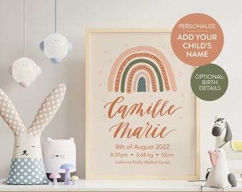 Custom Baby Girl Name Sign: Nursery Rainbow Art (Digital Download)