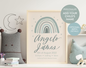 Custom Baby Boy Name Sign: Nursery Rainbow Art (Digital Download)