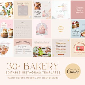 Pastel Bakery Instagram Templates | 30+ Editable Modern Aesthetic Canva Social Media Posts for Cake Shop, Bakery Small Business Branding