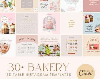 Pastel Bakery Instagram Templates | 30+ Editable Modern Aesthetic Canva Social Media Posts for Cake Shop, Bakery Small Business Branding