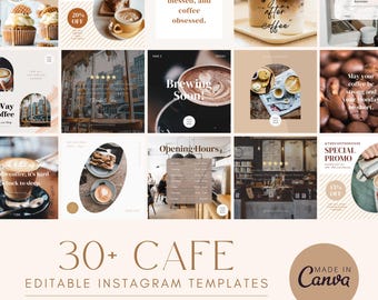 Cafe Instagram Templates | 30+ Editable Aesthetic Modern Canva Social Media Posts for Coffee Shop, Barista, Cafe Small Business Branding